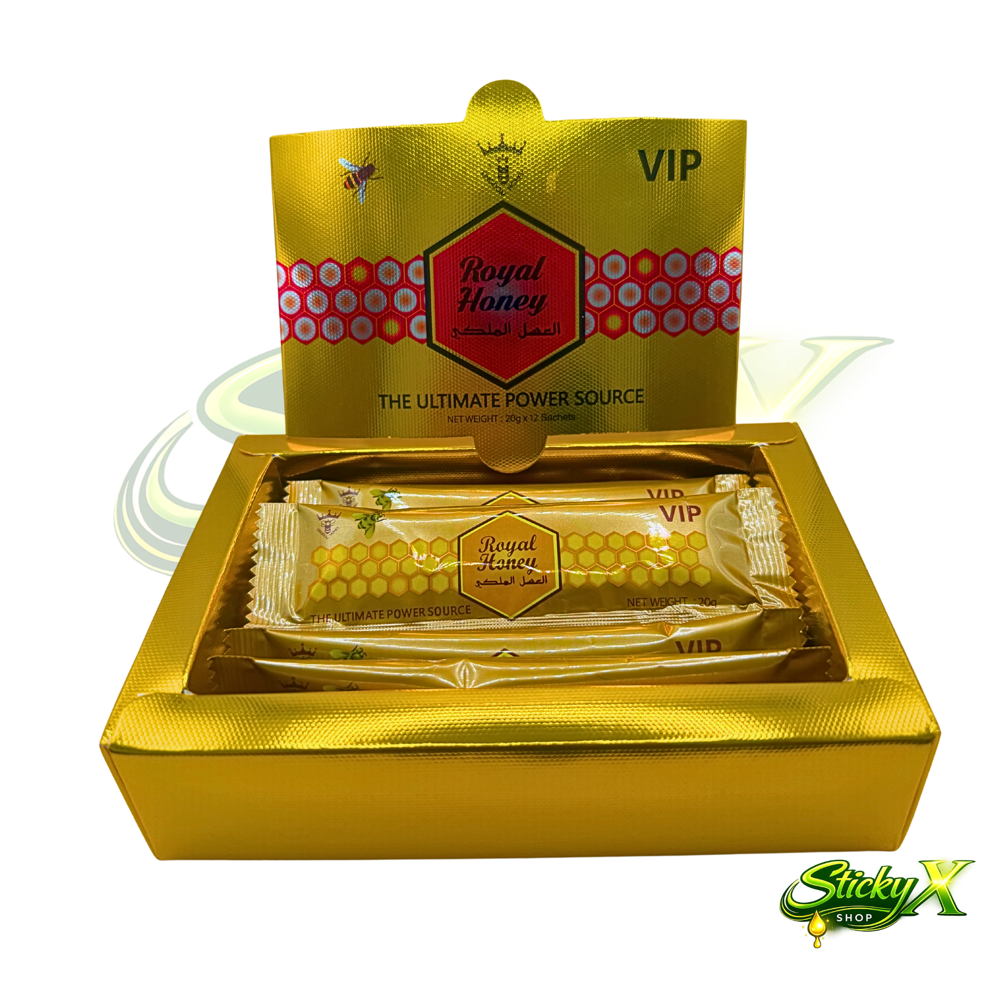 Royal Honey VIP 🍯 | Stickyx | Miel Premium con Ginseng | Caja 12 Sobres