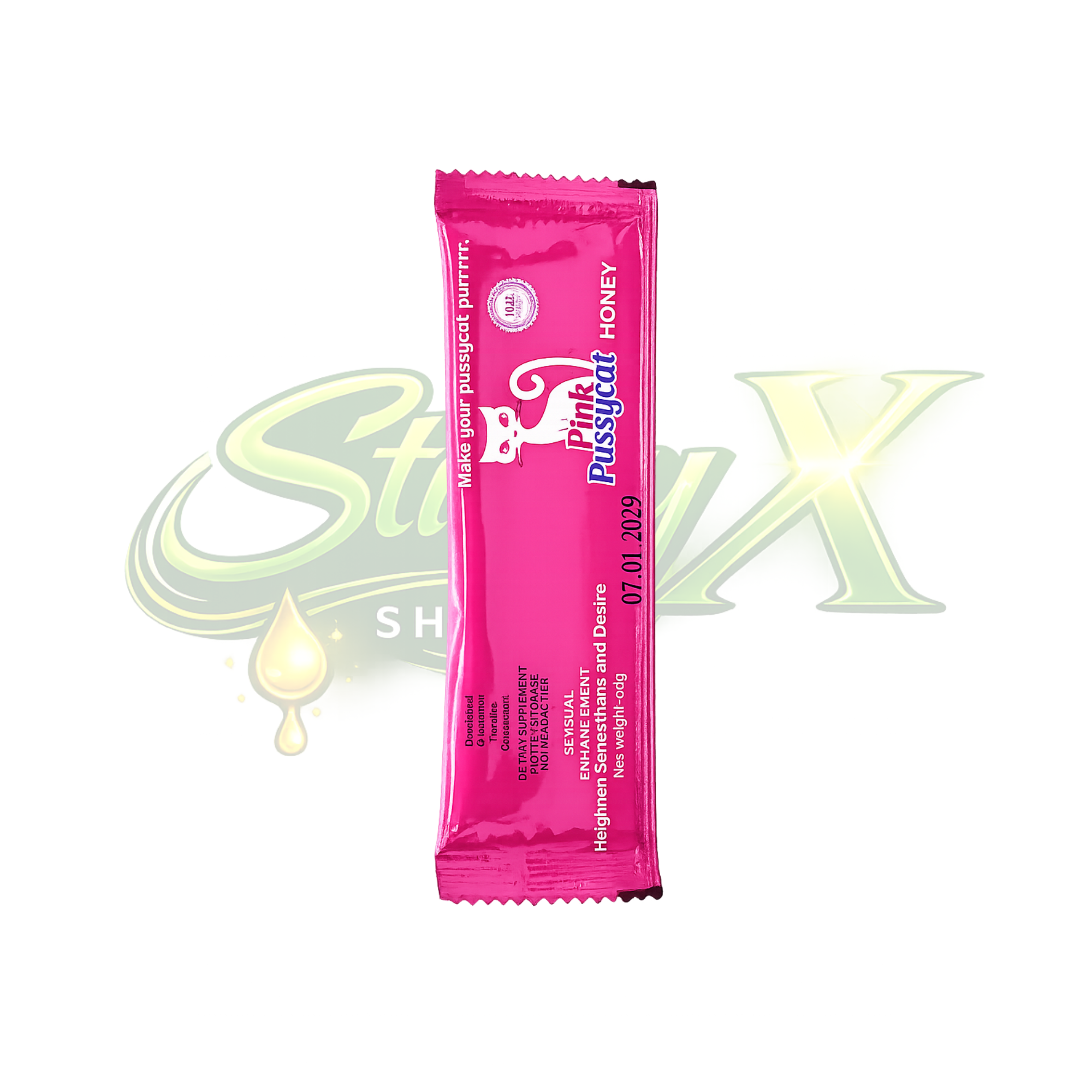 Pink Pussycat Honey 🍯 | Stickyx Pink | Miel Premium con Ginseng para Mujeres | Sobre Individual